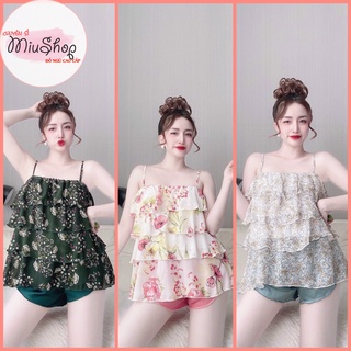 👉👉 Sét đồ bộ 2 dây hoa nhí tầng voan 👉👉phối lụa satin dễ thương đồ bộ 2 dây cao cấp