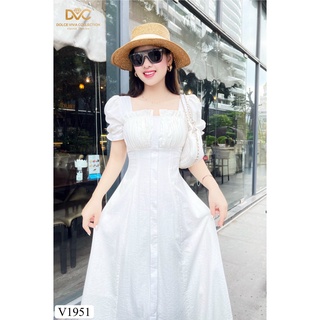 VÁY XÒE TRẮNG NHÚN XẾP LY NGỰC V1951 -DOLCE VIVA COLLECTION