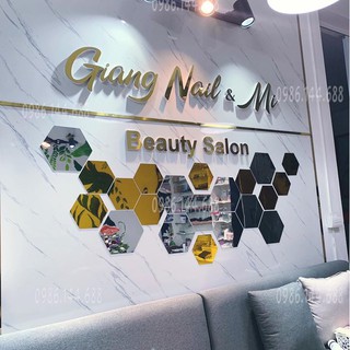 [BÁN CHẠY] Bộ 21 tấm gương dán tường lục giác trang trí mix vàng bạc