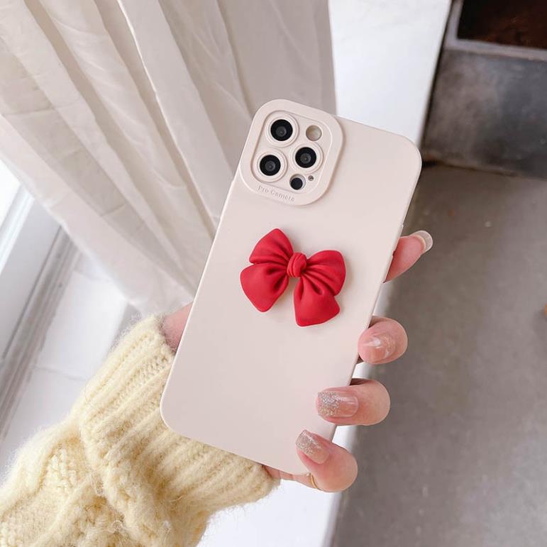 Ốp Điện Thoại Gắn Nơ Đỏ Cho iphone 6/6plus/6s/6splus/7/7plus/8/8plus/x/xs/xr/xsmax/11/12/13/pro/max/plus/promax/ THM