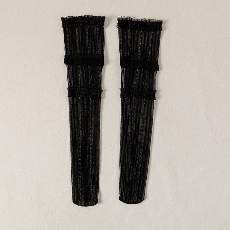 Vớ Dài Qua Gối Vải Lụa Mỏng 3 Tầng Viền Ren Lưới Sọc Kim Tuyến Phong Cách Lolita Nhật Bản Harajuku Mùa Hè Cho Nữ