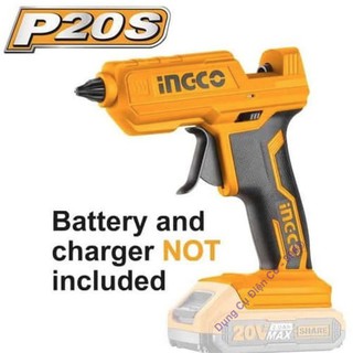 Súng bắn keo nến INGCO CGGLI2001 dùng pin Lithium 20V, súng bắn keo mini tặng kèm theo 2 cây keo nến 11.2mm