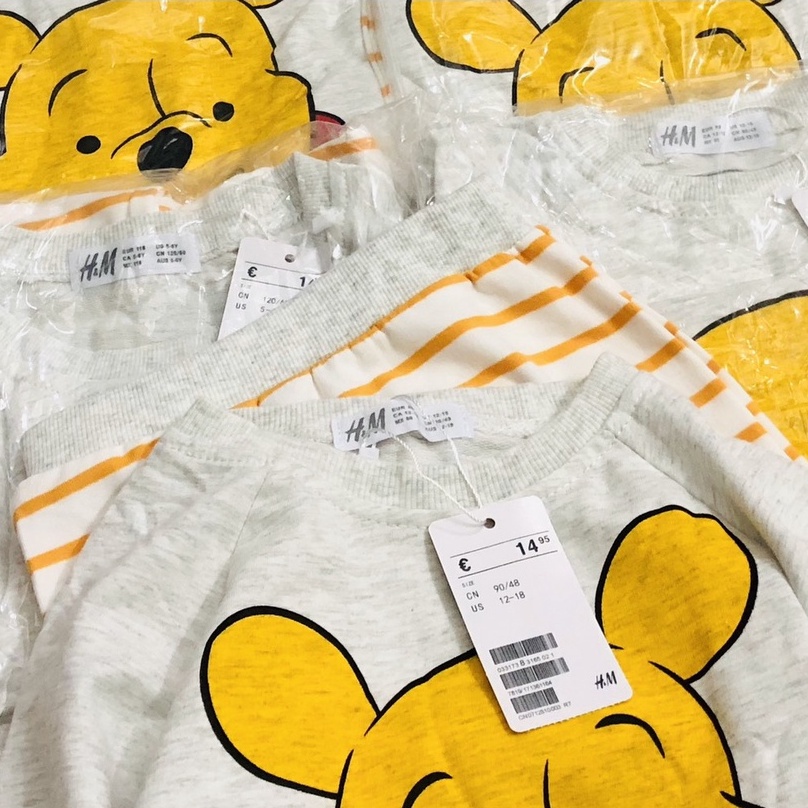 Bộ dài tay thu đông bé trai - Bộ nỉ da cá gấu Pooh Hm cho bé trai size 1-6t