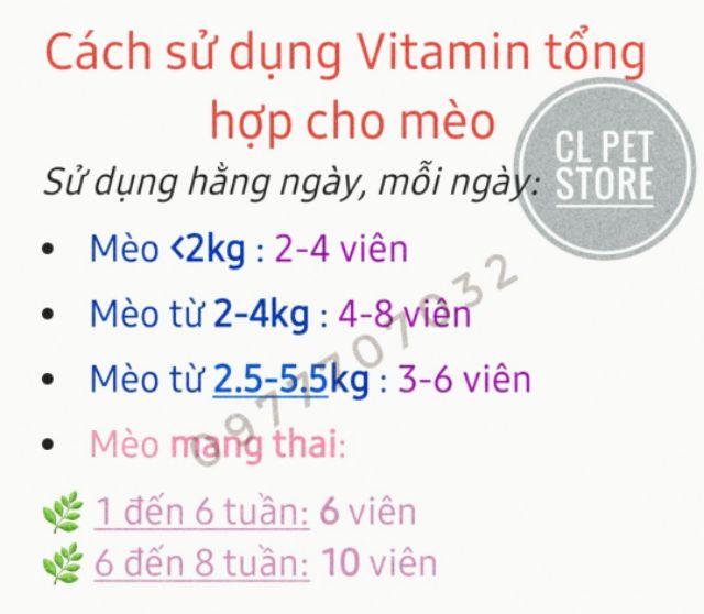 Vitamin tổng hợp cho mèo suy dinh dưỡng, mèo con, mèo bầu