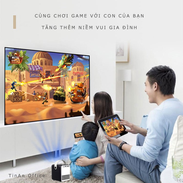 [Bluetooth-1080P thực] Máy Chiếu Smart Mini Tích Hợp  - Loa Stereo, Độ Phân Giải Cao, Chiếu Lên Đến 120 Inch