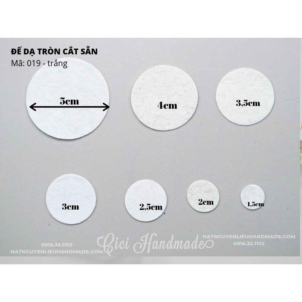Đế dạ tròn trắng/đen làm hoa vải bờm tóc Cici Handmade chuyên hạt đá hạt pha lê hạt cườm hạt trang sức tự làm