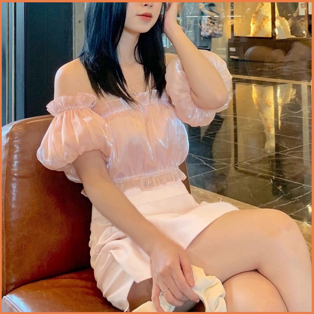 Áo trễ vai croptop tay bồng rời [2 lớp] Áo quây chất tơ oganza A-3M.