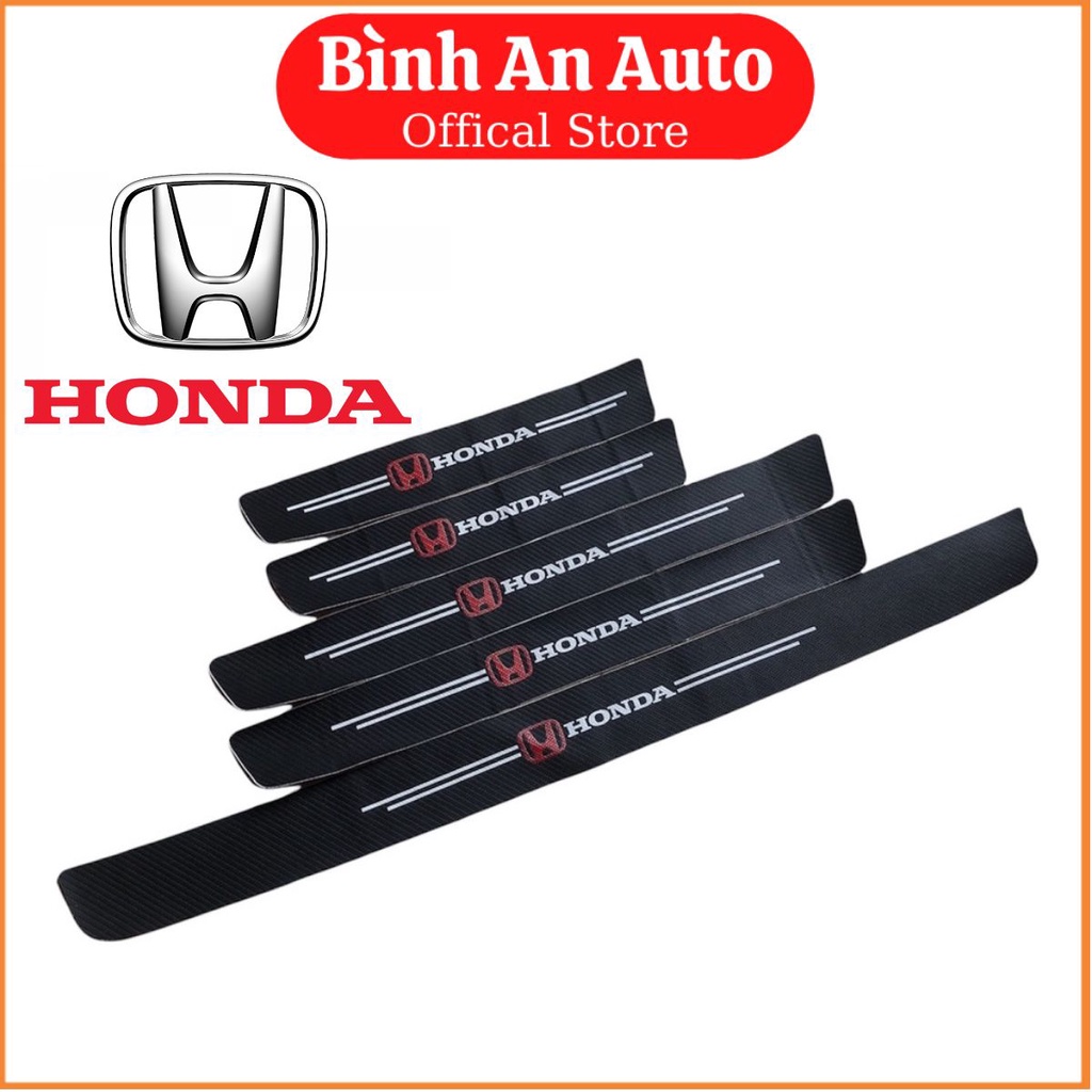 HONDA - BỘ MIẾNG Dán Chống Trầy Xước Có Logo Hãng HONDA Bảo Vệ Bậc Cửa Và Dán Cốp Xe Hơi, Xe Ô Tô Bằng Sợi Carbon