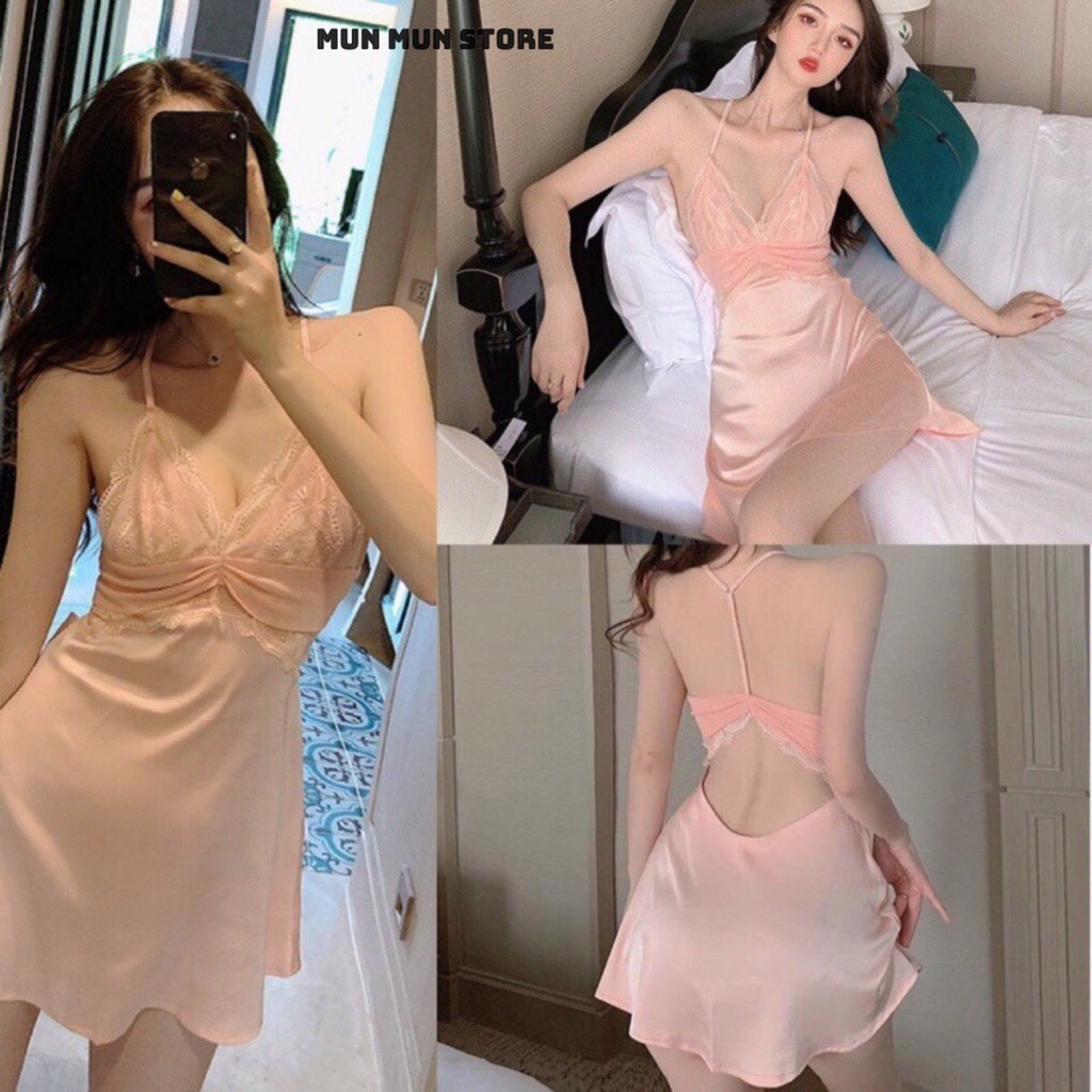 Váy Ngủ Sexy ❤️𝐅𝐫𝐞𝐞 𝐒𝐡𝐢𝐩❤️ MunMunStore đồ ngủ sexy chất lụa satin mềm mại - quyến rũ (ảnh + video thật)8864