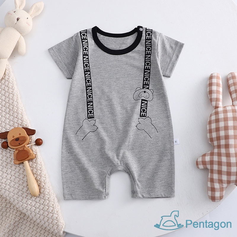 Bộ Áo Liền Quần Cotton Ngắn Tay In Họa Tiết Hoạt Hình Cho Bé