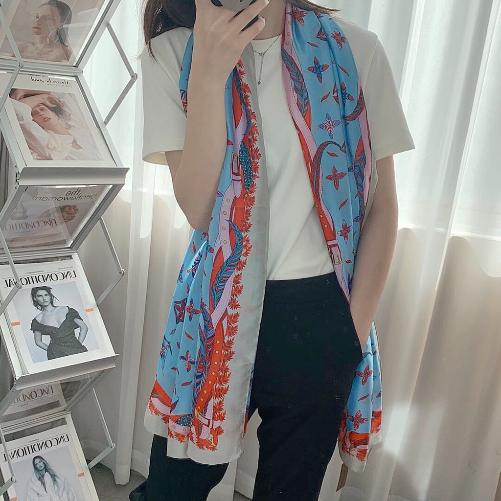 Khăn Choàng Lụa Dài Chống Nắng In Họa Tiết Hoa Sang Trọng Thời Trang 2022 Cho Nữ