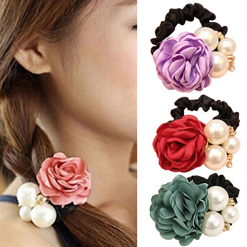 Dây Thun Buộc Tóc Hoa Hồng Vải Satin