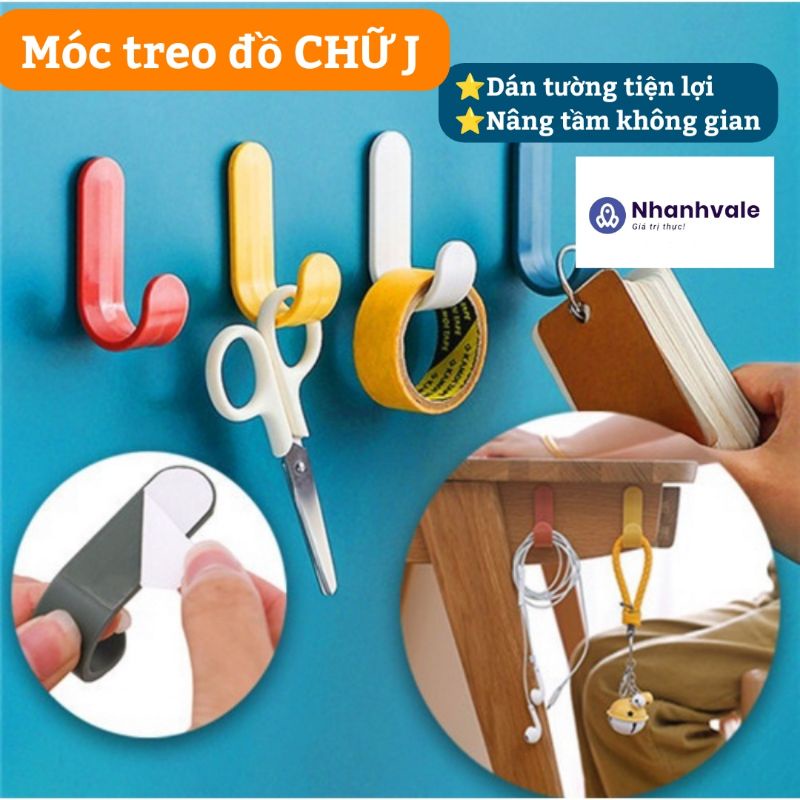 [Combo 4 móc] Móc dán tường chữ J treo đồ, trang trí không gian