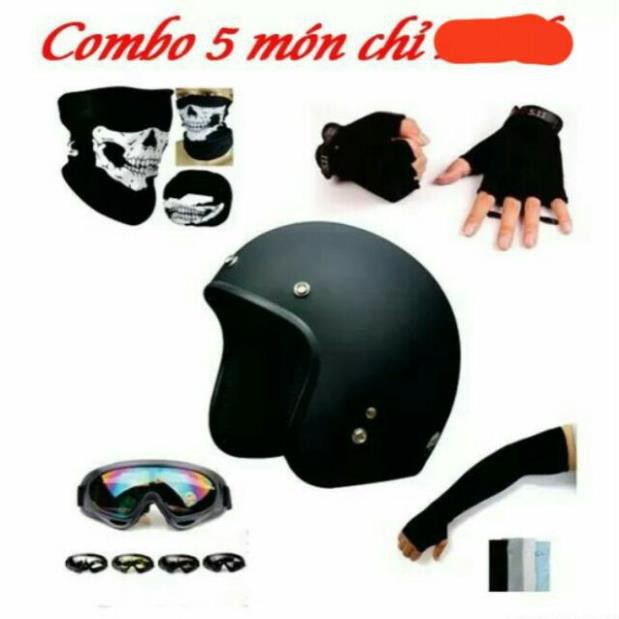 Combo 5 Món Đồ Phượt Siêu Ưu Đãi Mũ Bảo Hiểm 3/4 + Găng Tay | Mũ Nhựa ABS Độ Bền Cao BH 6 Tháng