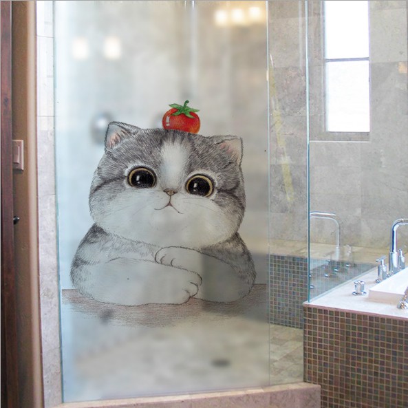 Decal dán kính cao cấp - Mèo Mập Cà Chua ( 60x116cm )