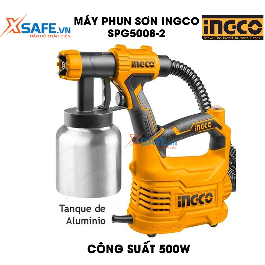 Máy phun sơn INGCO SPG5008-2 Kèm 1 tay cầm phụ, 1 bộ than Súng phun sơn cầm tay công suất 500W lưu lượng tối đa 850ml/ph