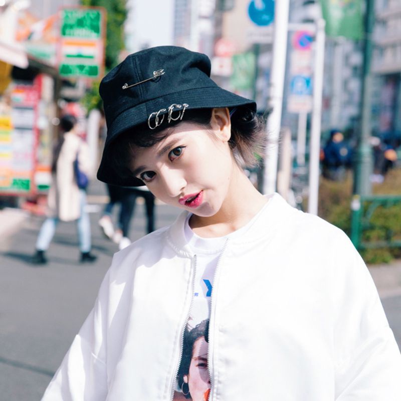 Mũ Bucket Mojito Chất Liệu Cotton Chống Nắng Có Vòng Kim Loại Có Thể Gập Lại Phong Cách Hip Hop
