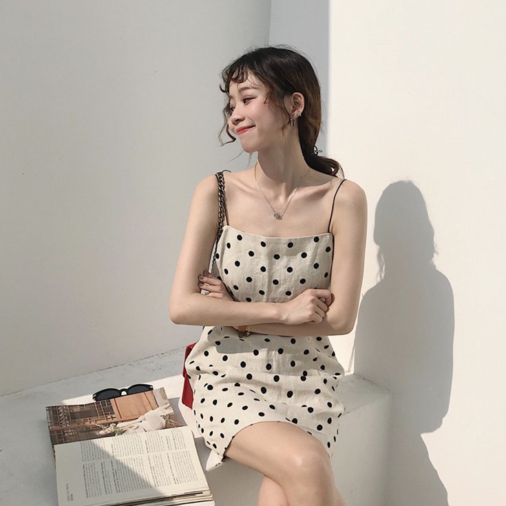 Váy hai dây chấm bi có 2 màu (kèm ảnh thât)
