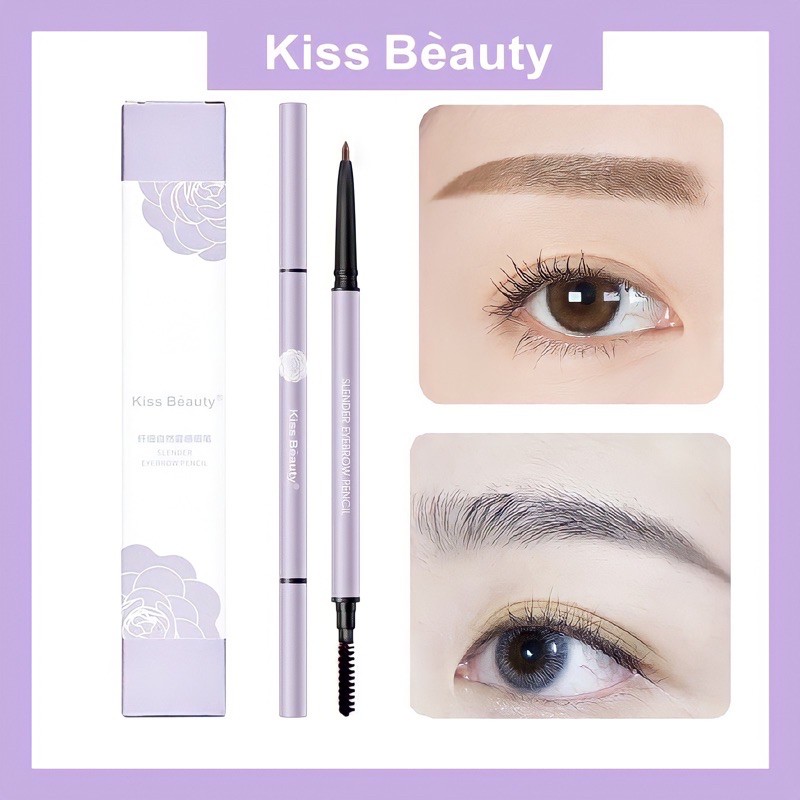 Chì Kẻ Mày 2 Đầu KISS BEAUTY Hoa Cúc Tím Tự Nhiên Kháng Nước Không Trôi Chì Kẻ Tạo Dáng Lông Mày Bột Tán Mày