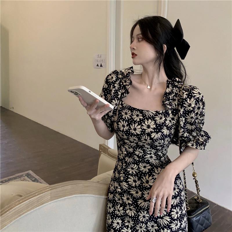 Đầm Hoa Tay Phồng Kiểu Retro Pháp Thời Trang Mùa Hè 2021 | BigBuy360 - bigbuy360.vn