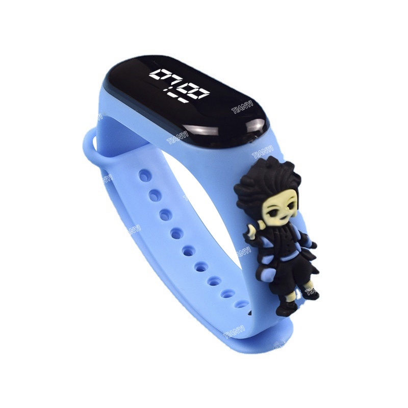 Đồng hồ đeo tay kĩ thuật số màn hình led chống thấm nước kiểu dáng anime Demon Slayer Kamado Tanjirou cho bé