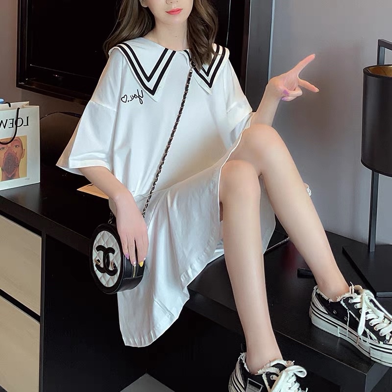 Đầm thun thuỷ thủ đuôi cá màu trắng ( thun cotton)