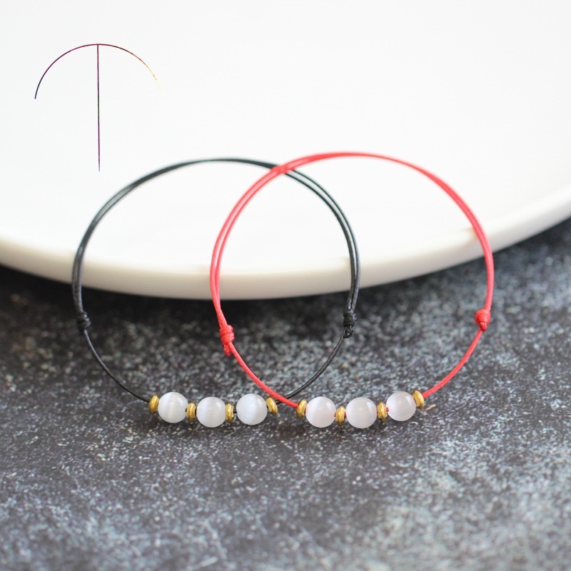 Vòng tay dây đỏ / đen đính đá opal nhân tạo sang trọng cá tính