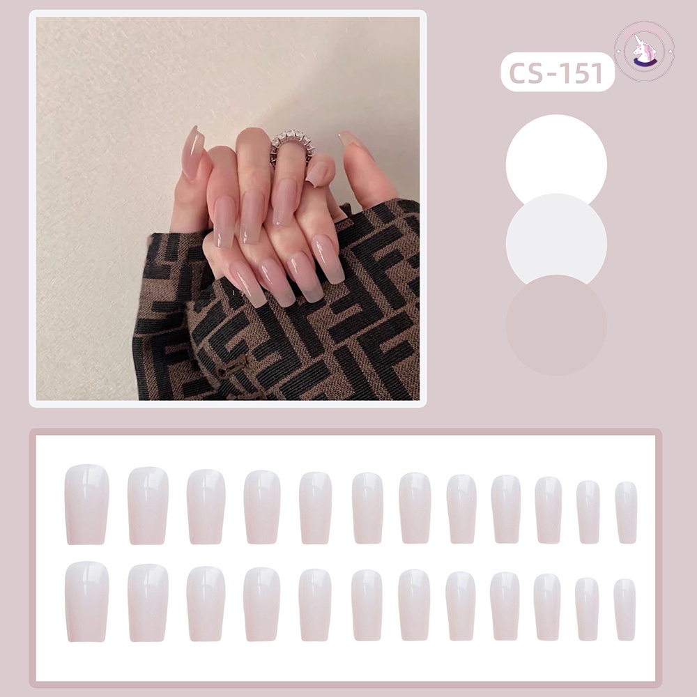 Set 24 Móng Tay Giả Trong Suốt Màu Hồng Có Thể Tái Sử Dụng