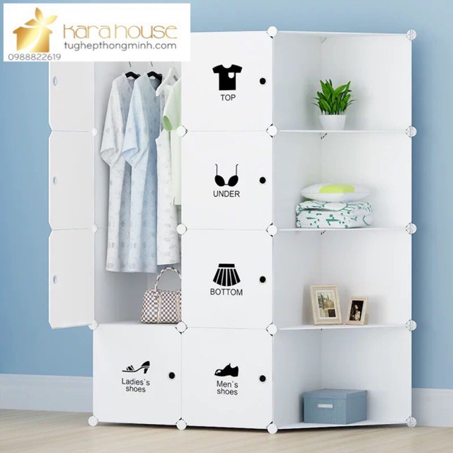 TỦ NHỰA LẮP GHÉP ĐA NĂNG 8 Ô KÈM 4 KỆ GÓC SIZE TO SÂU 47cm.