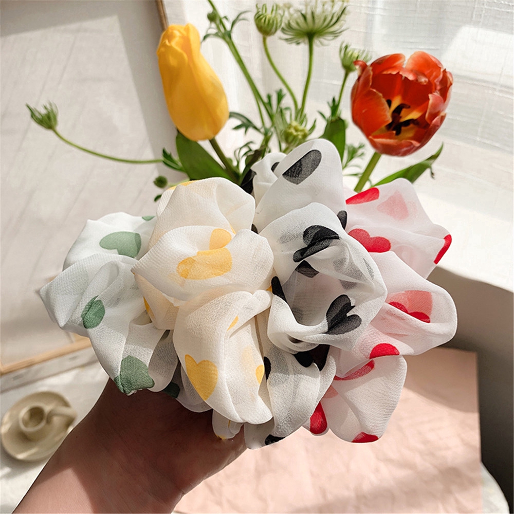 Dây Buộc Tóc Vải Chiffon Hình Trái Tim Dễ Thương Cho Nữ