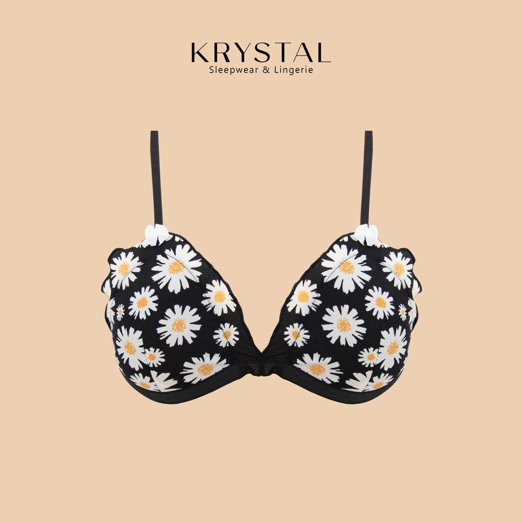 Áo lót không gọng mút vừa nâng ngực chất cotton phối họa tiết hoa KRYSTAL Floral KA01