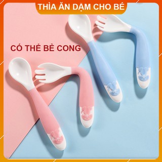 Bộ thìa dĩa ăn dặm có thể uốn cong kèm hộp cho bé