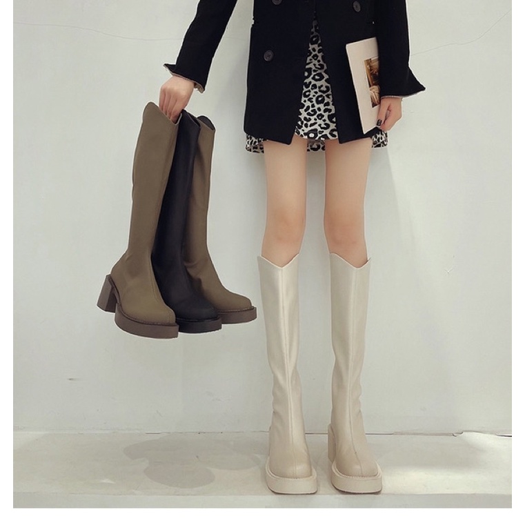 Giày Boot Đùi Bốt Nữ Boots Ulzzang Cổ Vát Đế Cao Có Khoá Sau - KDV6
