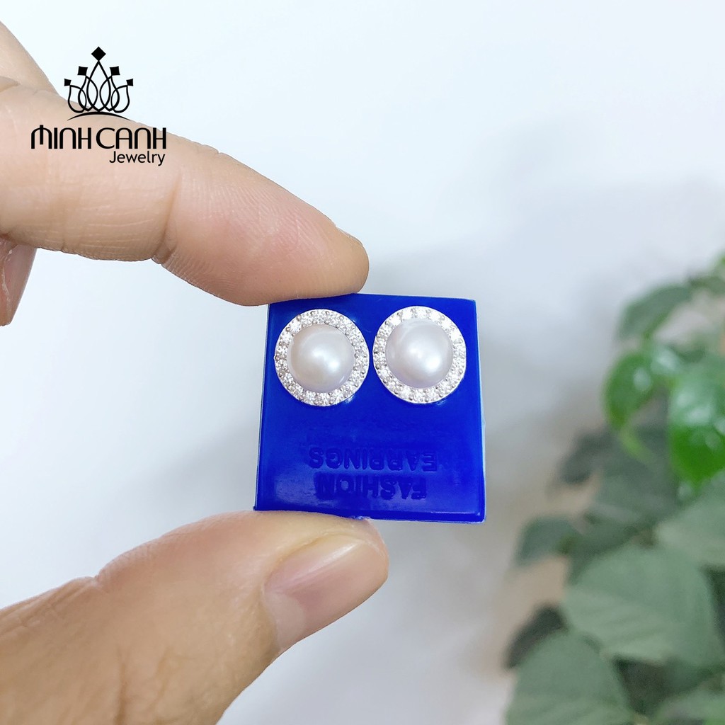 Bông Tai Ngọc Trai Nhân Tạo Viền Đính Đá - Minh Canh Jewelry
