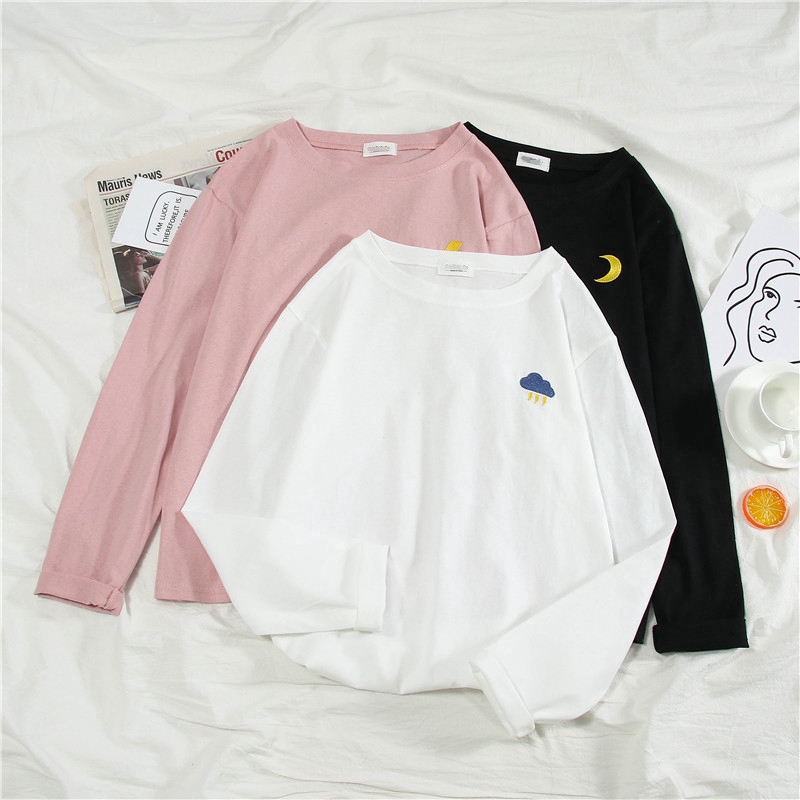 Áo thun IELGY tay dài thêu họa tiết thời trang