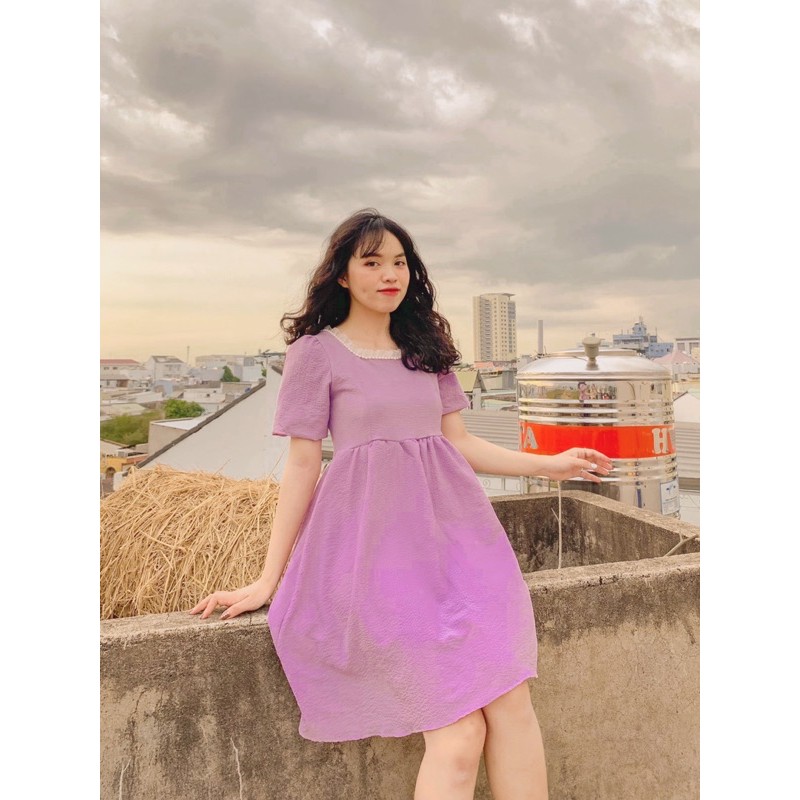 Đầm babydoll (trắng/tím)