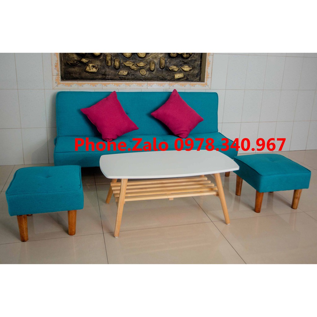 Ghế sofa bed đa năng bật ra thành giường kích thước 1m7x90 kèm 2 đôn vuông và bàn chữ nhật có gối ôm MY HOME 01