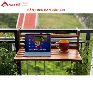 Bàn gỗ treo ban công gấp gọn kích thước D56cmxR35cm chất liệu gỗ thông nhập khẩu cao cấp Anzzar BBC-01