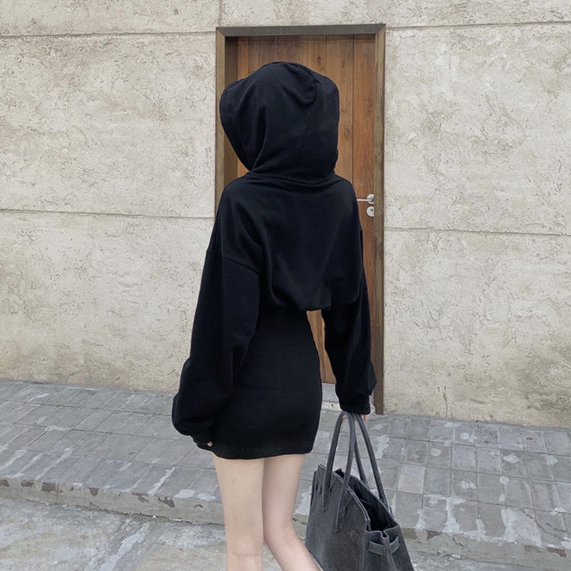 UIOWOO  Đầm hoodie tay dài thời trang dành cho nữ