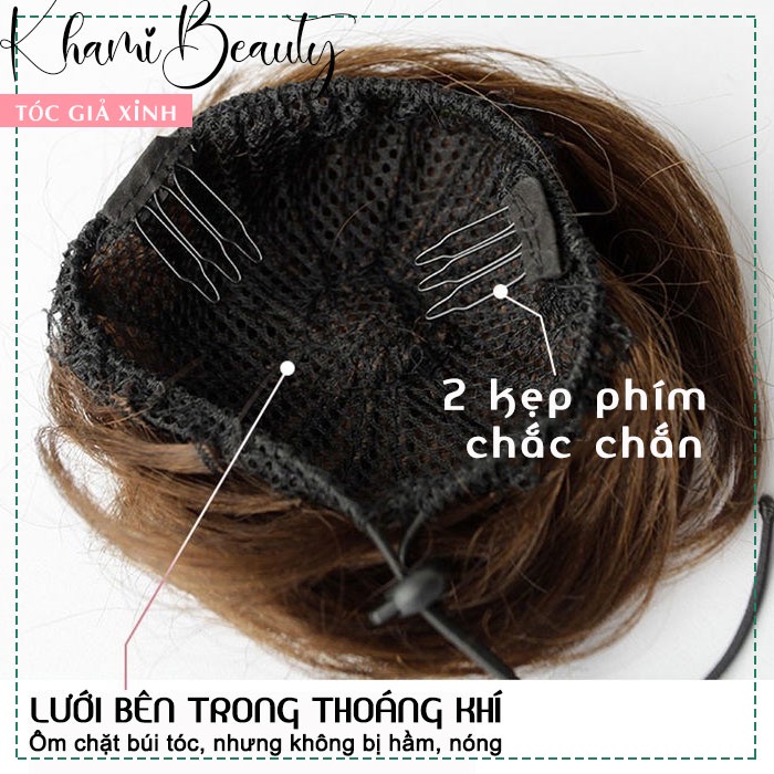 Tóc giả búi củ tỏi Khami Beauty, búi tròn sợi tơ, có dây rút tiện lợi