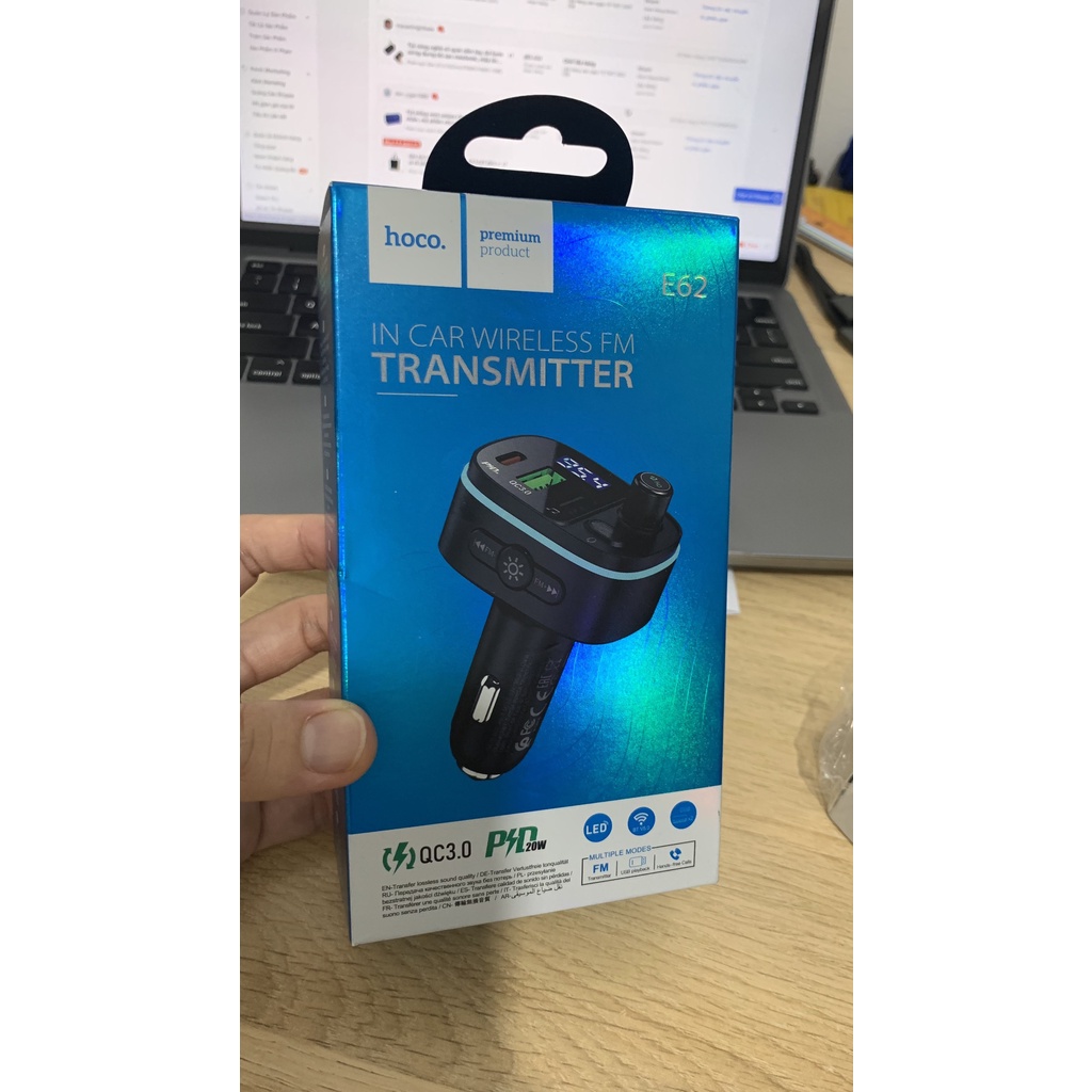 Tẩu cốc sạc ô tô xe hơi E62 Fast BT v5.0, FM, hỗ trợ sạc nhanh chuẩn USB QC 18W và sạc Type-C PD 20W phát đài FM