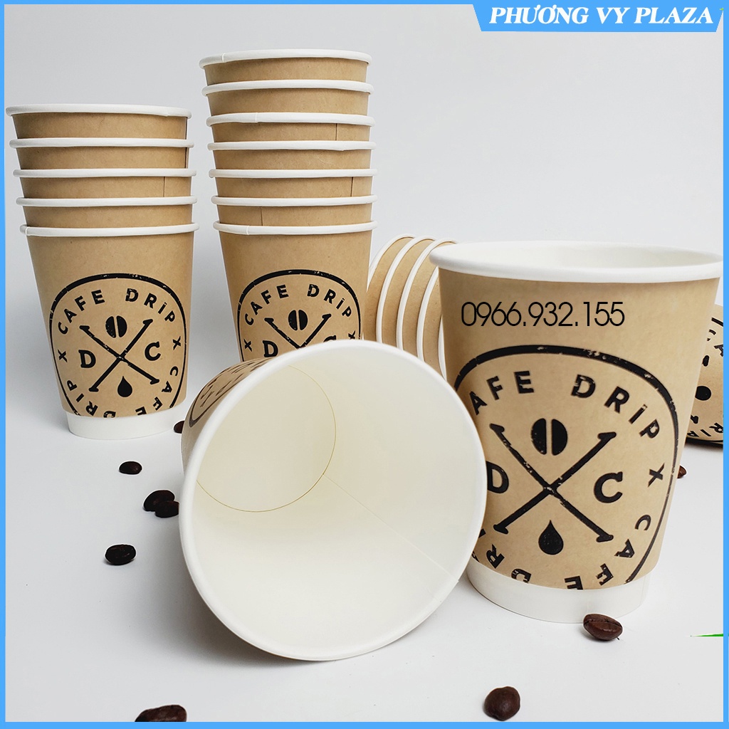 50 Cốc giấy 2 lớp kraft nâu họa tiết cafe 360ml -12oz NHẬP KHẨU HÀN QUỐC