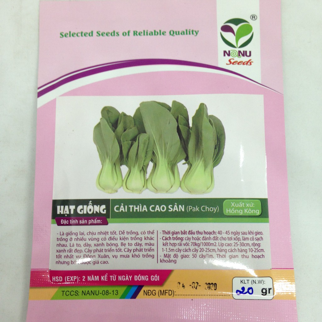 Gói 20g hạt giống cải thìa  cao sản - Nanuseeds