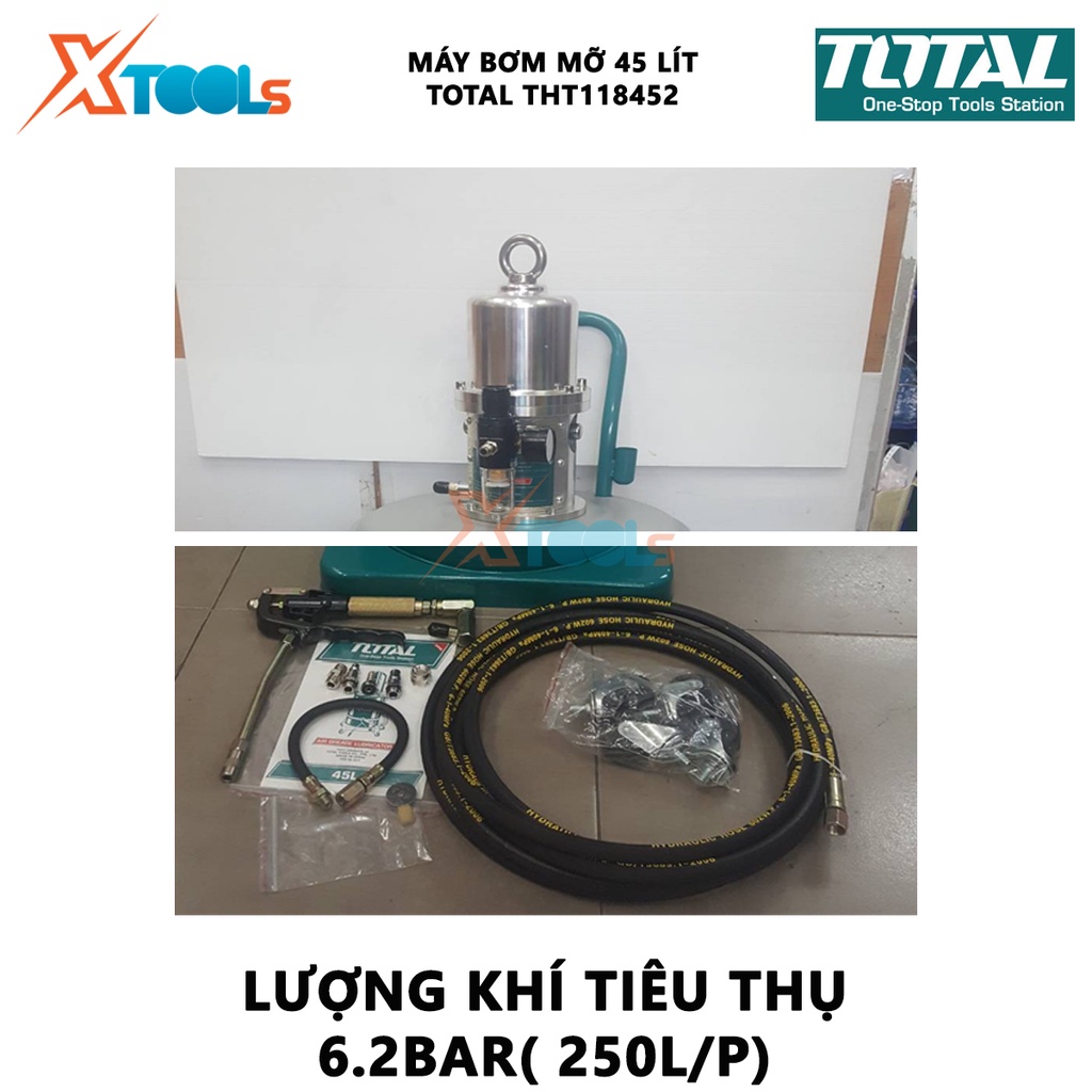 Máy bôi trơn dầu mỡ dùng khí nén TOTAL THT118452 Máy bơm dầu mỡ dung tích 45L thùng rỗng 365*430mm, làm sạch động cơ