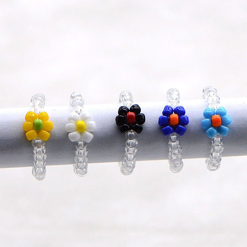 1 pcs Fashion Nhẫn Nữ Thời Trang Vintage Color Crystal Flowers Transparent Beads Rings