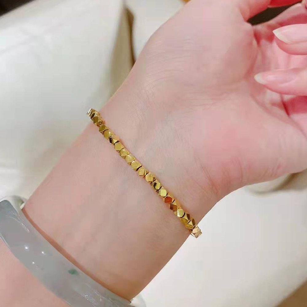QQMALL Vòng Tay Xỏ Hạt Hình Khối Vuông Màu Sắc Bạc Phong Cách Hàn Quốc Tinh Tế Thời Trang Cho