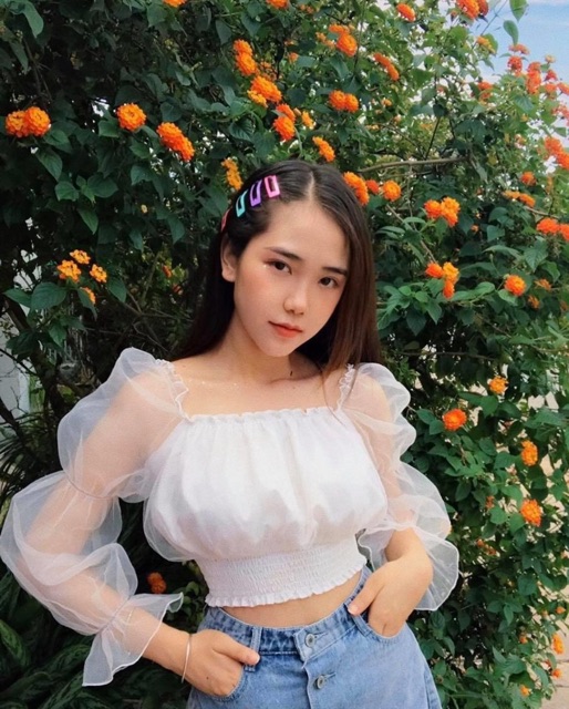 ÁO CROPTOP PHỐI TAY TƠ OGANZA