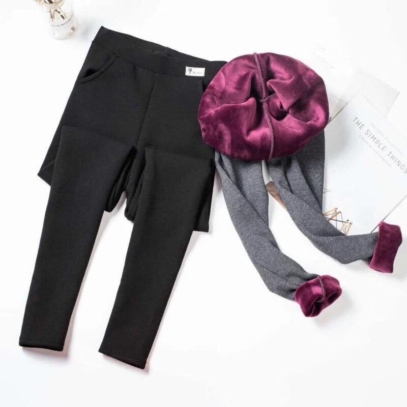Quần legging trần lông tím dày dặn, ấm áp, cạp cao gen nhẹ bụng dưới, có túi. Hàng quảng châu cao cấp. Phom dưới 65kg.