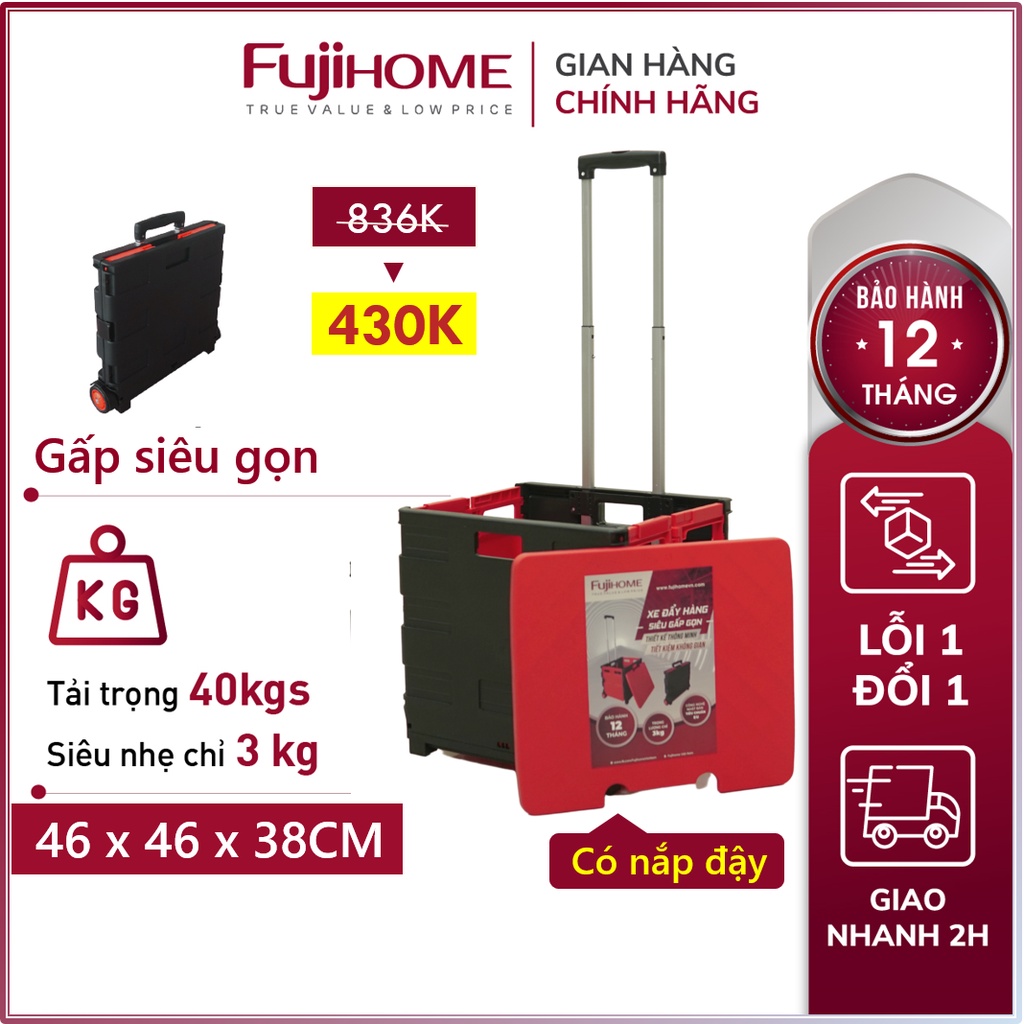 Xe kéo hàng hình vali gấp gọn 2 bánh Nhật Bản Nhập Khẩu Fujihome, xe đẩy hàng xếp gọn đi chợ mini đa năng siêu thị, ô tô