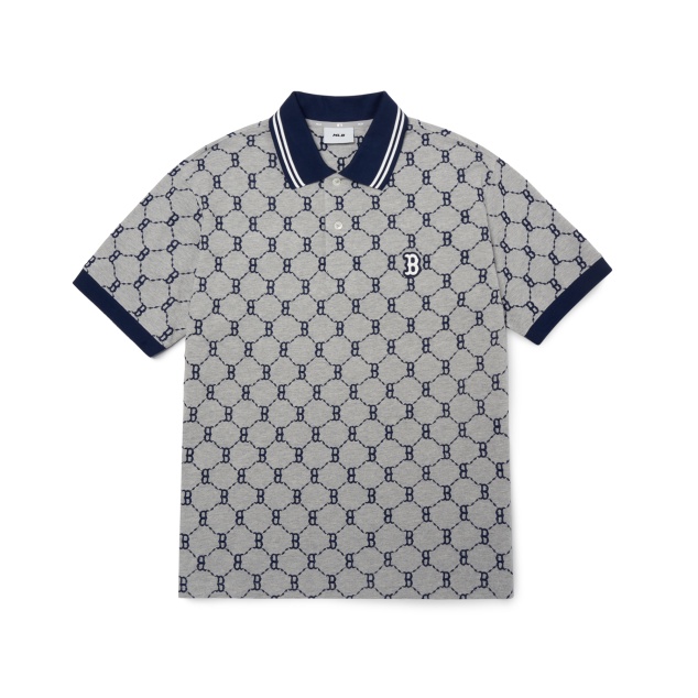 ÁO POLO MLB MONOGRAM BOSTON RED SOX🔥CHÍNH HÃNG🔥T-shirt Polo Logo B Màu Xám  - SIMPLE SNEAKER